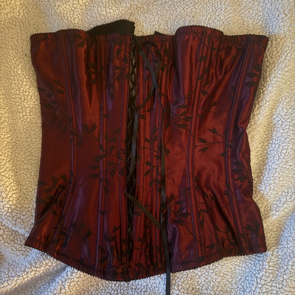 Victoria’s Secret burgundy satin over bust corset/bustier